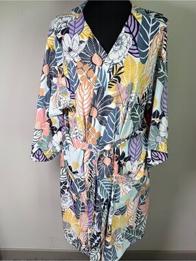 Vera Bradley Palm Floral Knit Robe Tropical Botanical Size S/M Loungewear Resort